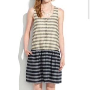 Madewell Drop Waist Trellis Stripe Mini Shirt Dress size S Sleeveless Racerback